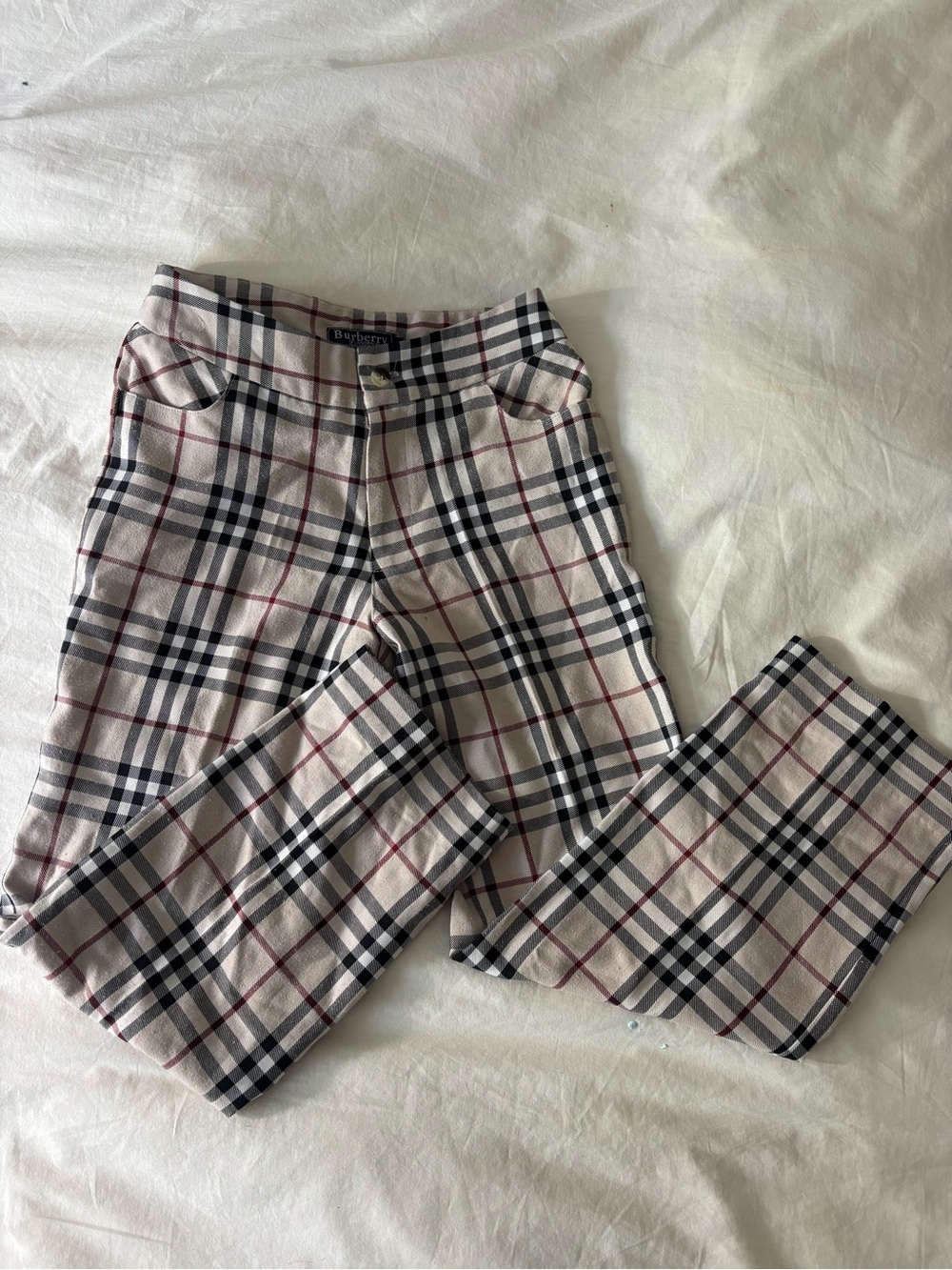 Burberry Kids Beige Plaid Pants with Black and Red Check